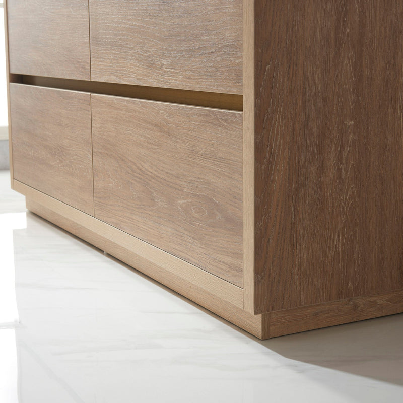 Vinnova 703060-NO-WH Huesca 60" Single Sink Bath Vanity in North American Oak with White Composite Integral Square Sink Top