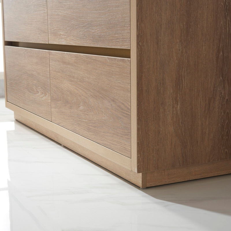 Vinnova 703060M-NO-WH Huesca 60M" Double Sink Bath Vanity in North American Oak with White Composite Integral Square Sink Top