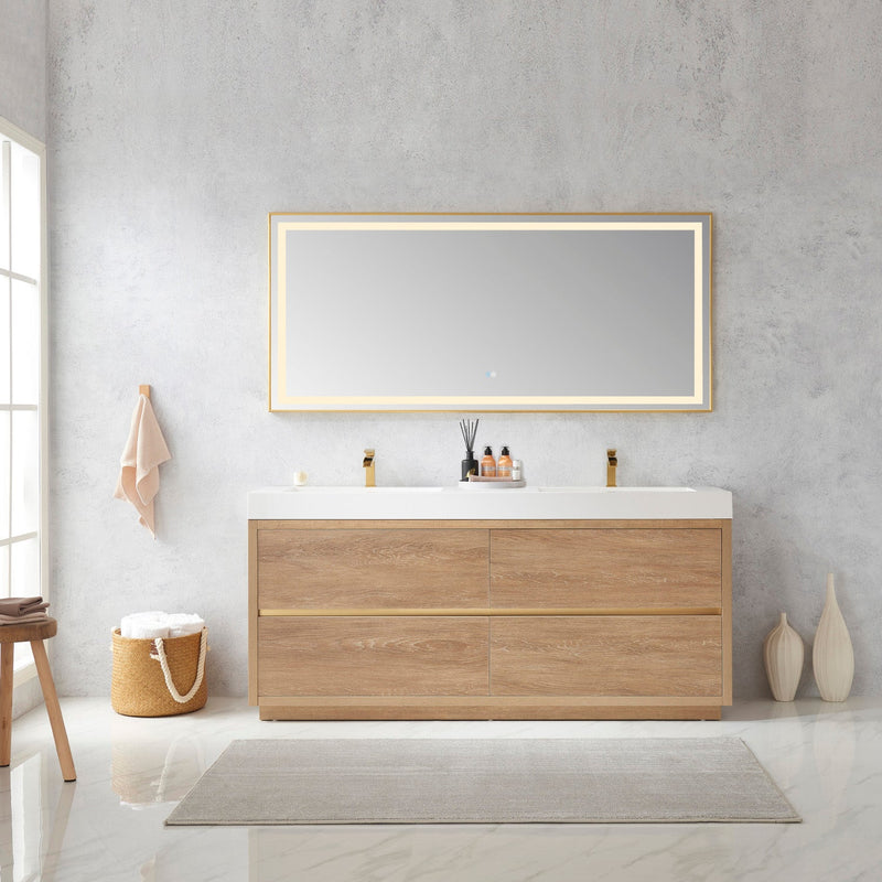 Vinnova 703072-NO-WH Huesca 72" Double Sink Bath Vanity in North American Oak with White Composite Integral Square Sink Top