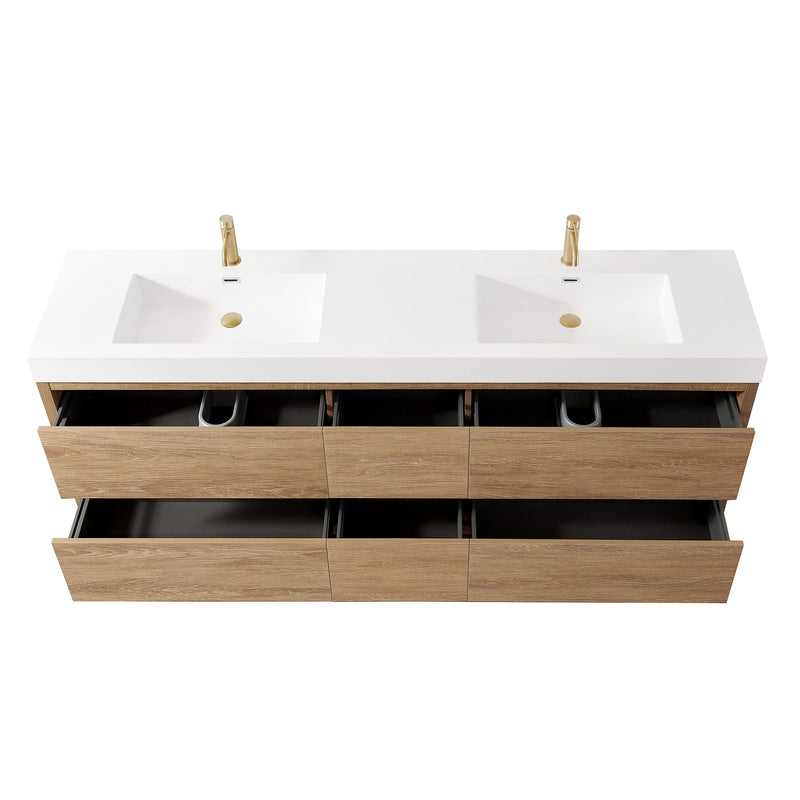 Vinnova 703084-NO-WH Huesca 84" Double Sink Bath Vanity in North American Oak with White Composite Integral Square Sink Top