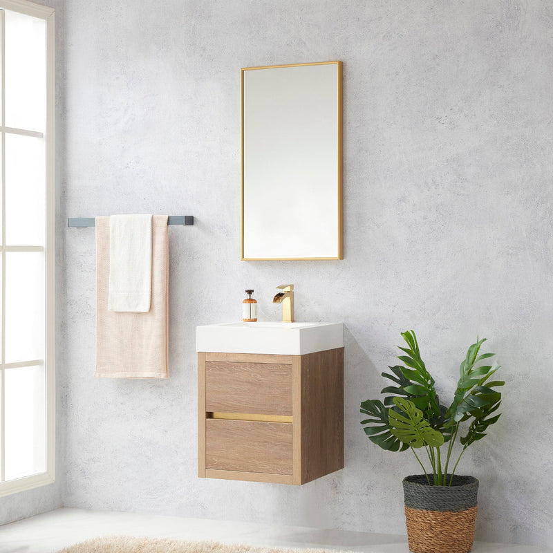 Vinnova 703118-NO-WH Palencia 18" Single Sink Wall-Mount Bath Vanity in North American Oak with White Composite Integral Square Sink Top