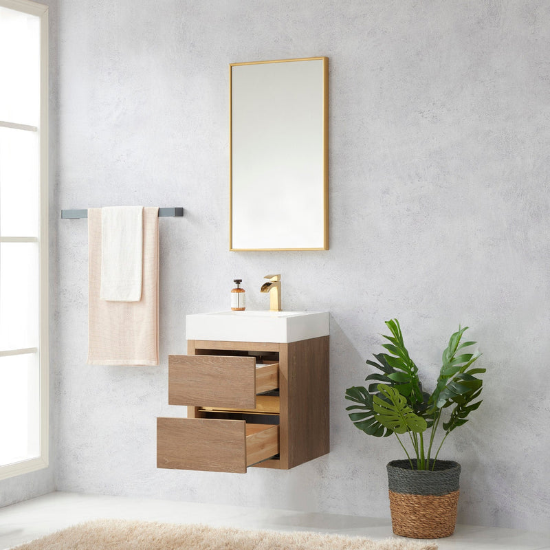 Vinnova 703118-NO-WH Palencia 18" Single Sink Wall-Mount Bath Vanity in North American Oak with White Composite Integral Square Sink Top