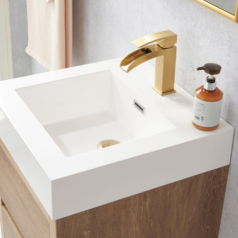 Vinnova 703118-NO-WH Palencia 18" Single Sink Wall-Mount Bath Vanity in North American Oak with White Composite Integral Square Sink Top