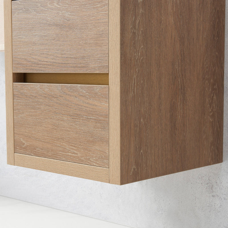 Vinnova 703118-NO-WH Palencia 18" Single Sink Wall-Mount Bath Vanity in North American Oak with White Composite Integral Square Sink Top