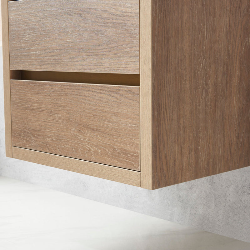 Vinnova 703124-NO-WH Palencia 24" Single Sink Wall-Mount Bath Vanity in North American Oak with White Composite Integral Square Sink Top