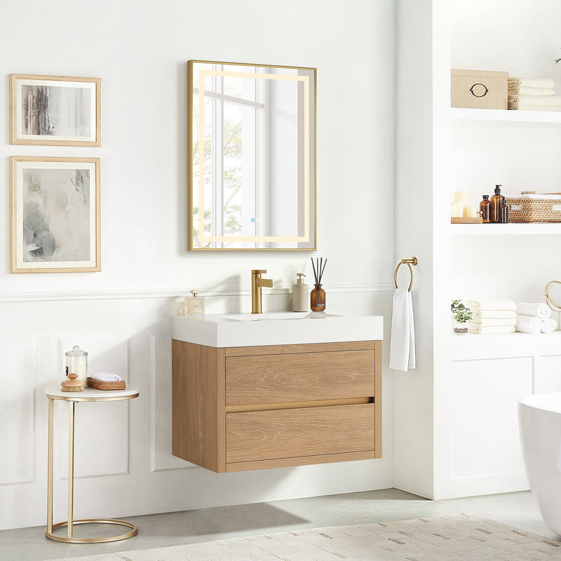 Vinnova 703130-NO-WH Palencia 30" Single Sink Wall-Mount Bath Vanity in North American Oak with White Composite Integral Square Sink Top - view 2