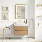 Vinnova 703130-NO-WH Palencia 30" Single Sink Wall-Mount Bath Vanity in North American Oak with White Composite Integral Square Sink Top