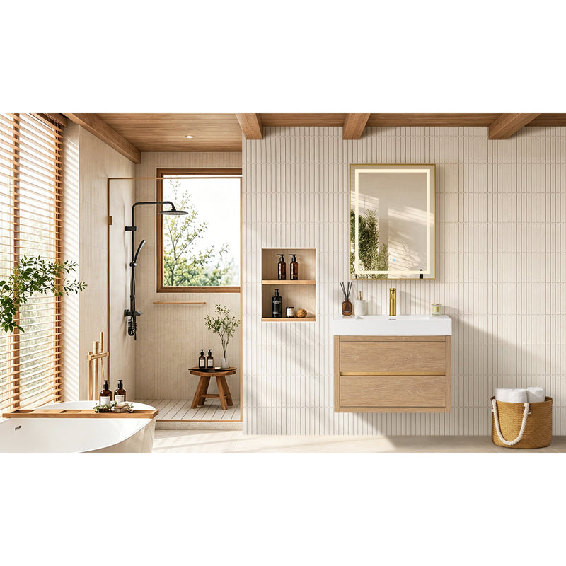 Vinnova 703130-NO-WH Palencia 30" Single Sink Wall-Mount Bath Vanity in North American Oak with White Composite Integral Square Sink Top - view 13