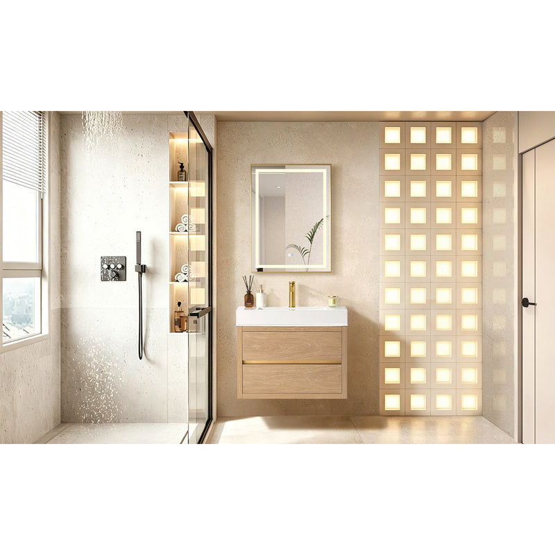 Vinnova 703130-NO-WH Palencia 30" Single Sink Wall-Mount Bath Vanity in North American Oak with White Composite Integral Square Sink Top - view 10