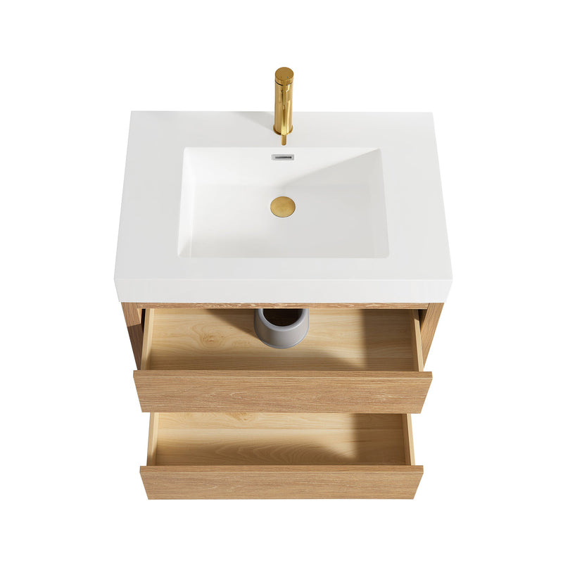 Vinnova 703130-NO-WH Palencia 30" Single Sink Wall-Mount Bath Vanity in North American Oak with White Composite Integral Square Sink Top - view 19