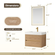 Vinnova 703130-NO-WH Palencia 30" Single Sink Wall-Mount Bath Vanity in North American Oak with White Composite Integral Square Sink Top - view 14