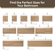 Vinnova 703130-NO-WH Palencia 30" Single Sink Wall-Mount Bath Vanity in North American Oak with White Composite Integral Square Sink Top - view 15