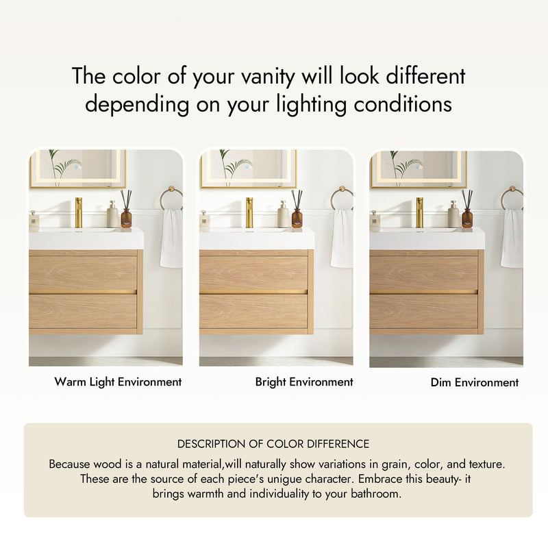 Vinnova 703130-NO-WH Palencia 30" Single Sink Wall-Mount Bath Vanity in North American Oak with White Composite Integral Square Sink Top - view 16