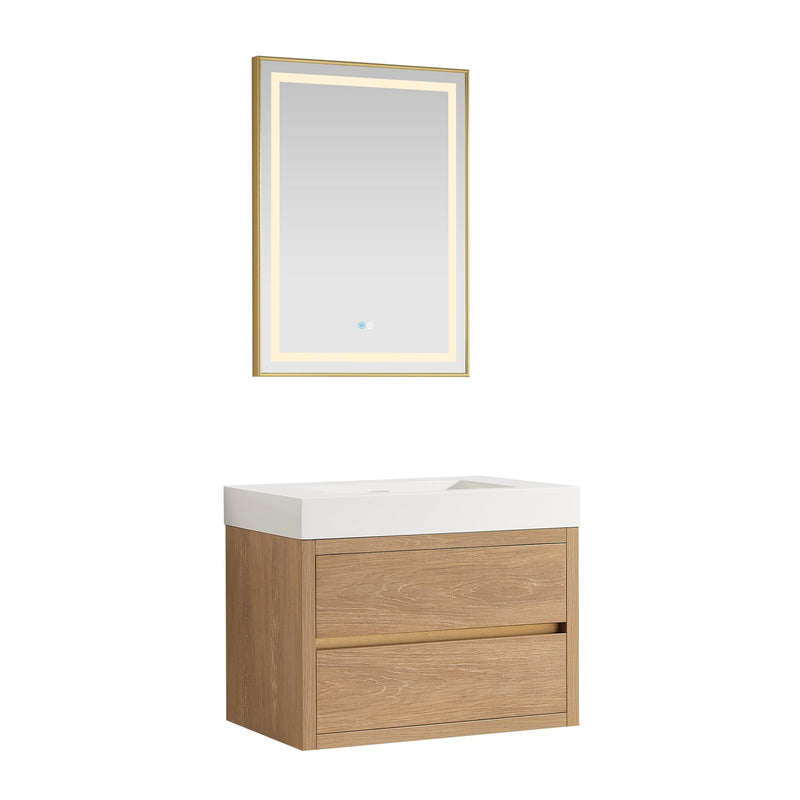 Vinnova 703130-NO-WH Palencia 30" Single Sink Wall-Mount Bath Vanity in North American Oak with White Composite Integral Square Sink Top - view 18