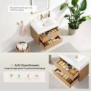 Vinnova 703130-NO-WH Palencia 30" Single Sink Wall-Mount Bath Vanity in North American Oak with White Composite Integral Square Sink Top - view 8