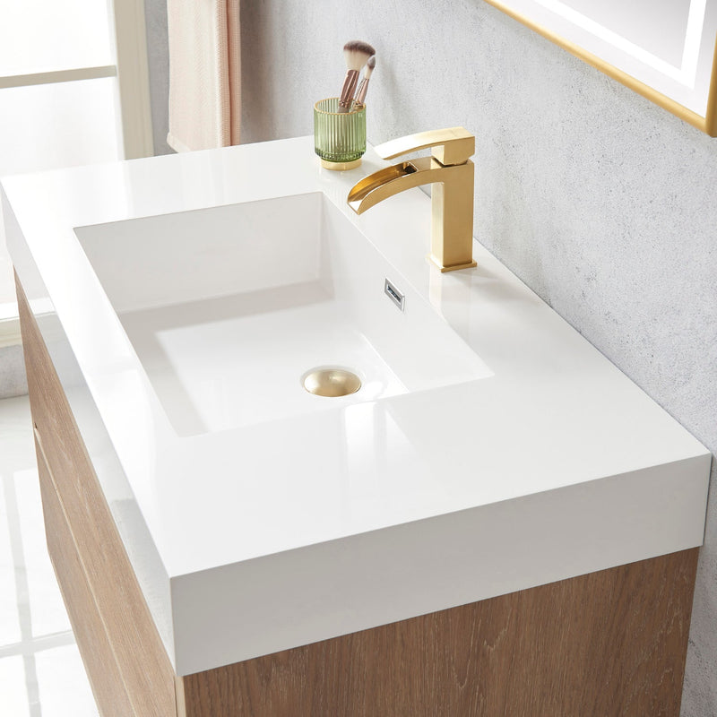 Vinnova 703136-NO-WH Palencia 36" Single Sink Wall-Mount Bath Vanity in North American Oak with White Composite Integral Square Sink Top