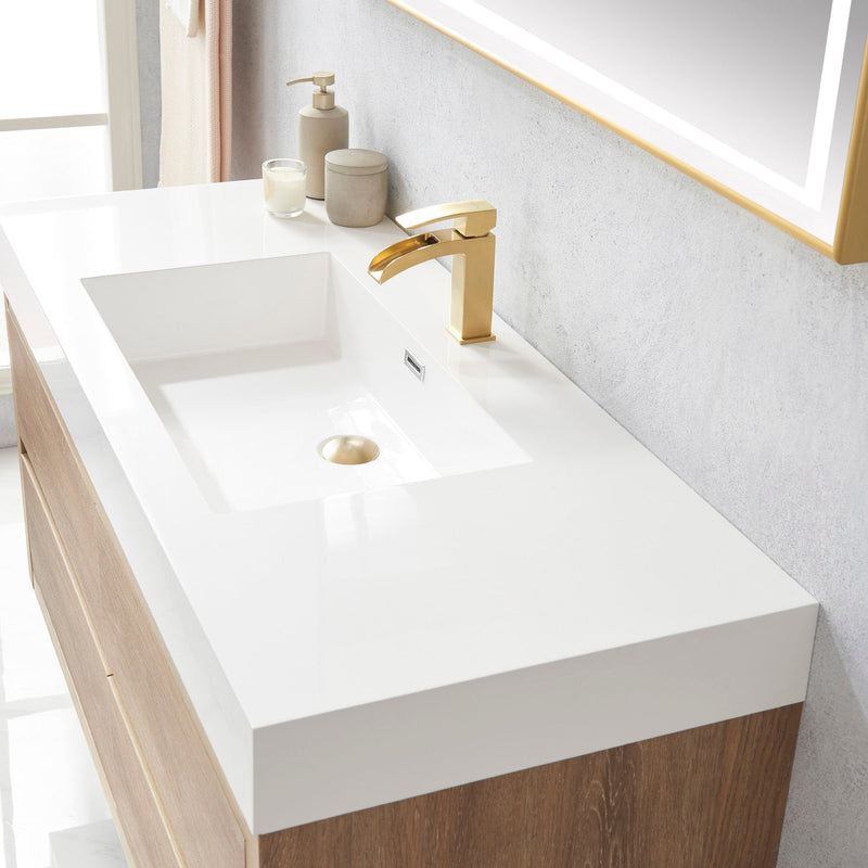 Vinnova 703148-NO-WH Palencia 48" Single Sink Wall-Mount Bath Vanity in North American Oak with White Composite Integral Square Sink Top