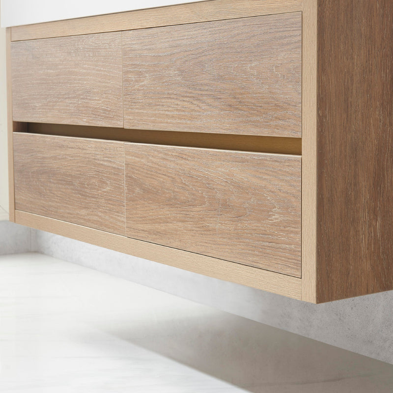 Vinnova 703148-NO-WH Palencia 48" Single Sink Wall-Mount Bath Vanity in North American Oak with White Composite Integral Square Sink Top
