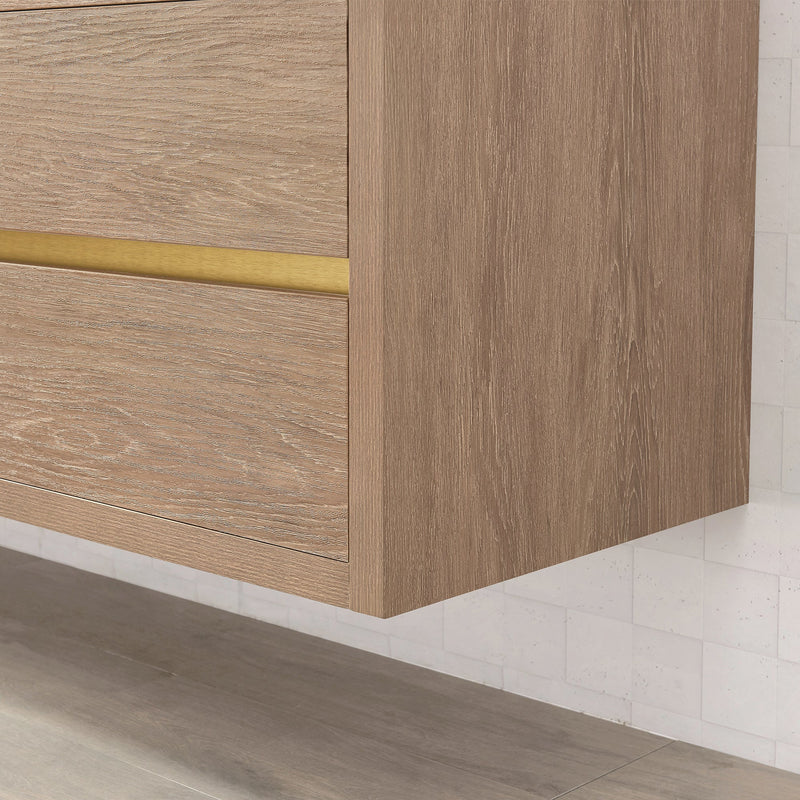 Vinnova 703184-NO-WH Palencia 84" Double Sink Wall-Mount Bath Vanity in North American Oak with White Composite Integral Sink Top