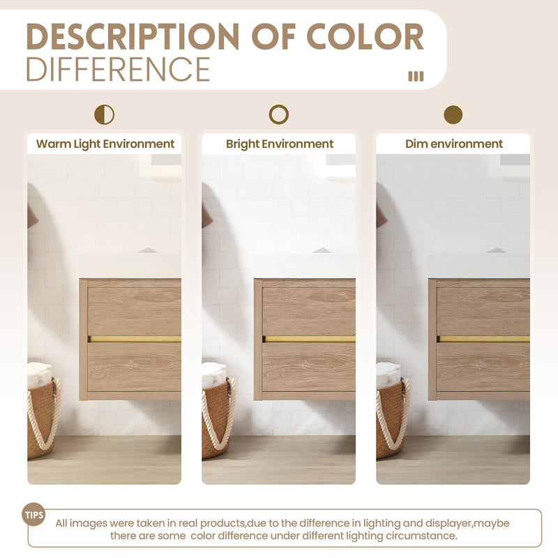 Vinnova 703184-NO-WH Palencia 84" Double Sink Wall-Mount Bath Vanity in North American Oak with White Composite Integral Sink Top