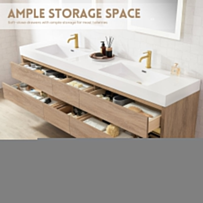 Vinnova 703184-NO-WH Palencia 84" Double Sink Wall-Mount Bath Vanity in North American Oak with White Composite Integral Sink Top