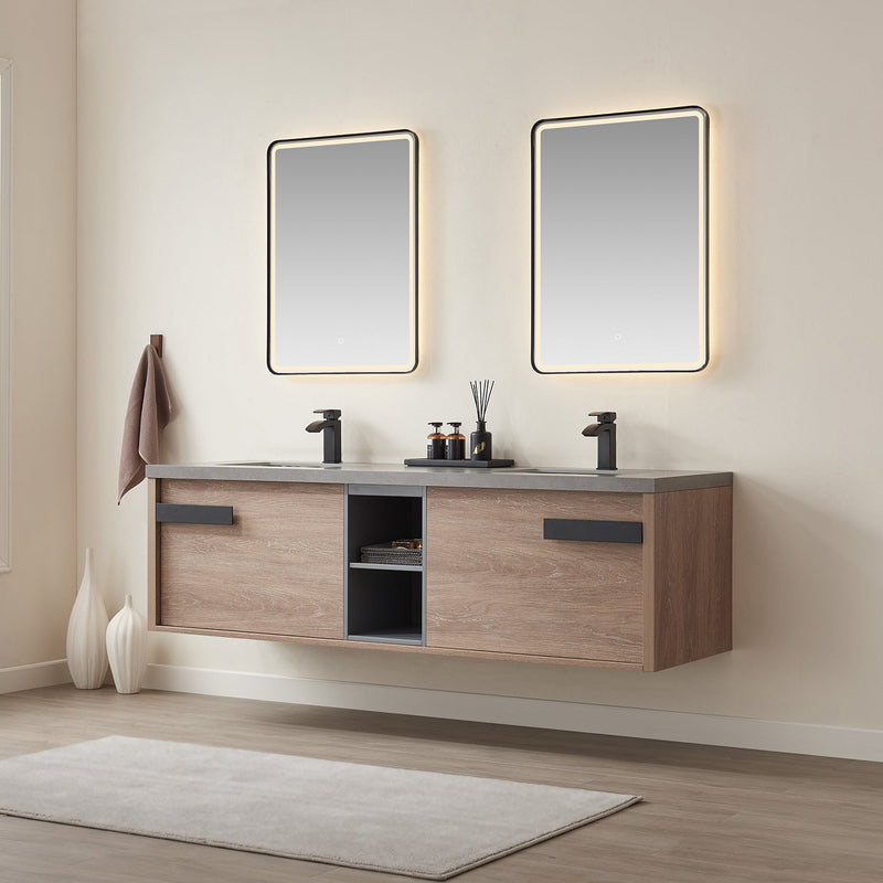 Vinnova 703272-NO-WK Carcastillo 72" Double Sink Bath Vanity in North American Oak with Grey Sintered Stone Top