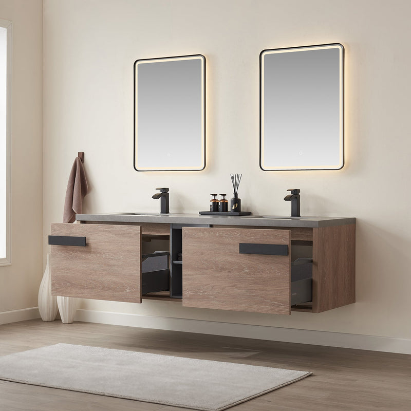 Vinnova 703272-NO-WK Carcastillo 72" Double Sink Bath Vanity in North American Oak with Grey Sintered Stone Top