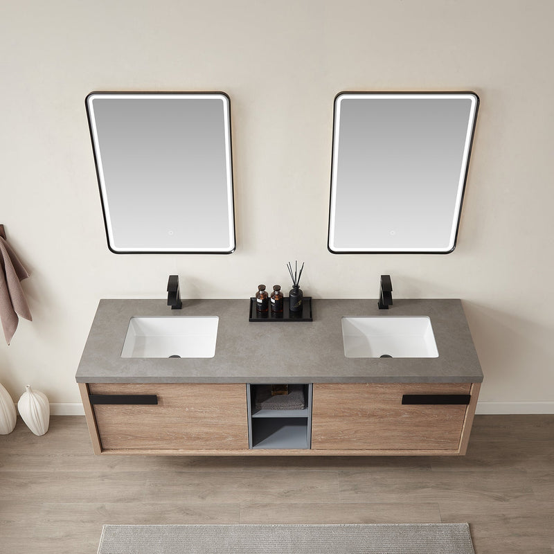 Vinnova 703272-NO-WK Carcastillo 72" Double Sink Bath Vanity in North American Oak with Grey Sintered Stone Top