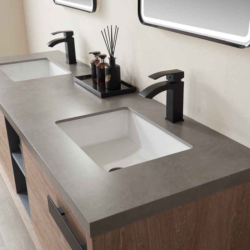 Vinnova 703272-NO-WK Carcastillo 72" Double Sink Bath Vanity in North American Oak with Grey Sintered Stone Top