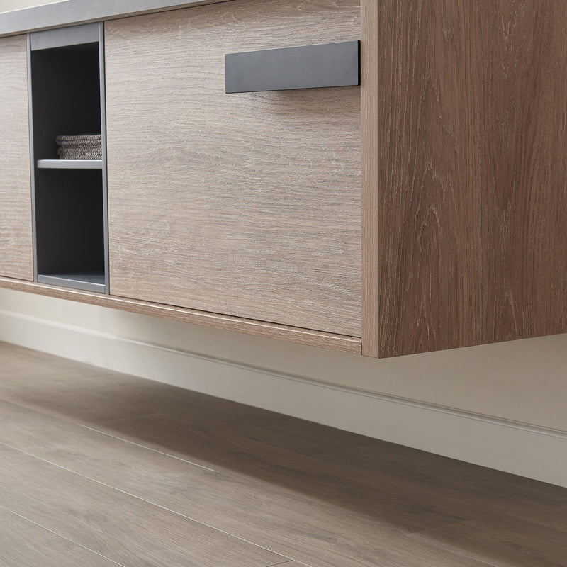 Vinnova 703272-NO-WK Carcastillo 72" Double Sink Bath Vanity in North American Oak with Grey Sintered Stone Top