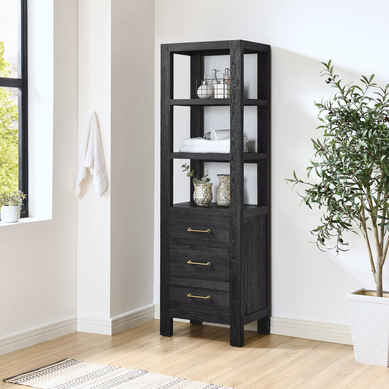 Vinnova 703822-SCA-FB León 22" Fir Wood Black Linen Storage Cabinet