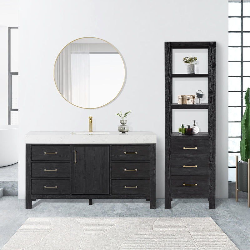 Vinnova 703822-SCA-FB León 22" Fir Wood Black Linen Storage Cabinet