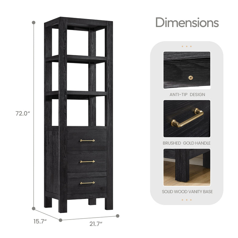 Vinnova 703822-SCA-FB León 22" Fir Wood Black Linen Storage Cabinet