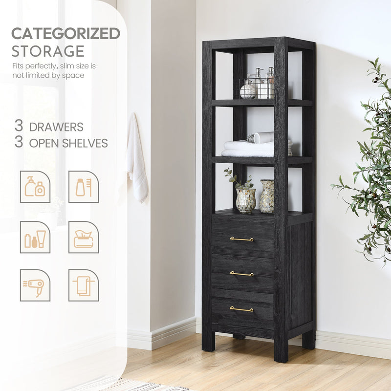 Vinnova 703822-SCA-FB León 22" Fir Wood Black Linen Storage Cabinet