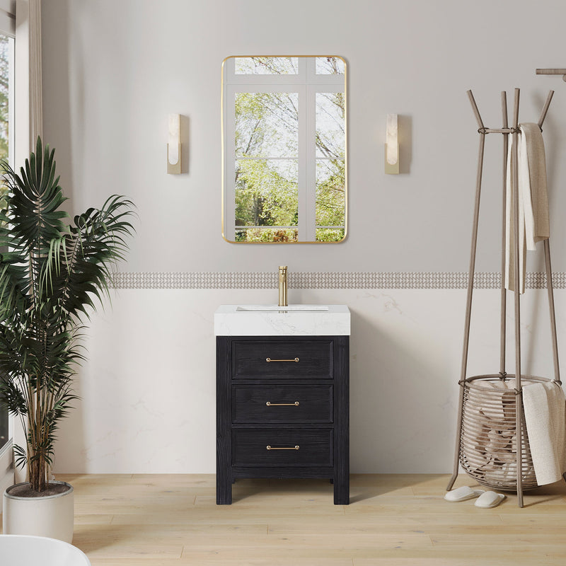 Vinnova 703824-FB-LW León 24" Free-standing Single Bathroom Vanity in Fir Wood Black