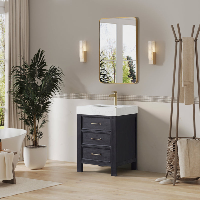 Vinnova 703824-FB-LW León 24" Free-standing Single Bathroom Vanity in Fir Wood Black
