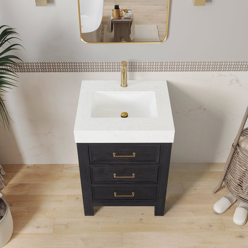 Vinnova 703824-FB-LW León 24" Free-standing Single Bathroom Vanity in Fir Wood Black