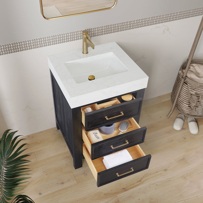 Vinnova 703824-FB-LW León 24" Free-standing Single Bathroom Vanity in Fir Wood Black