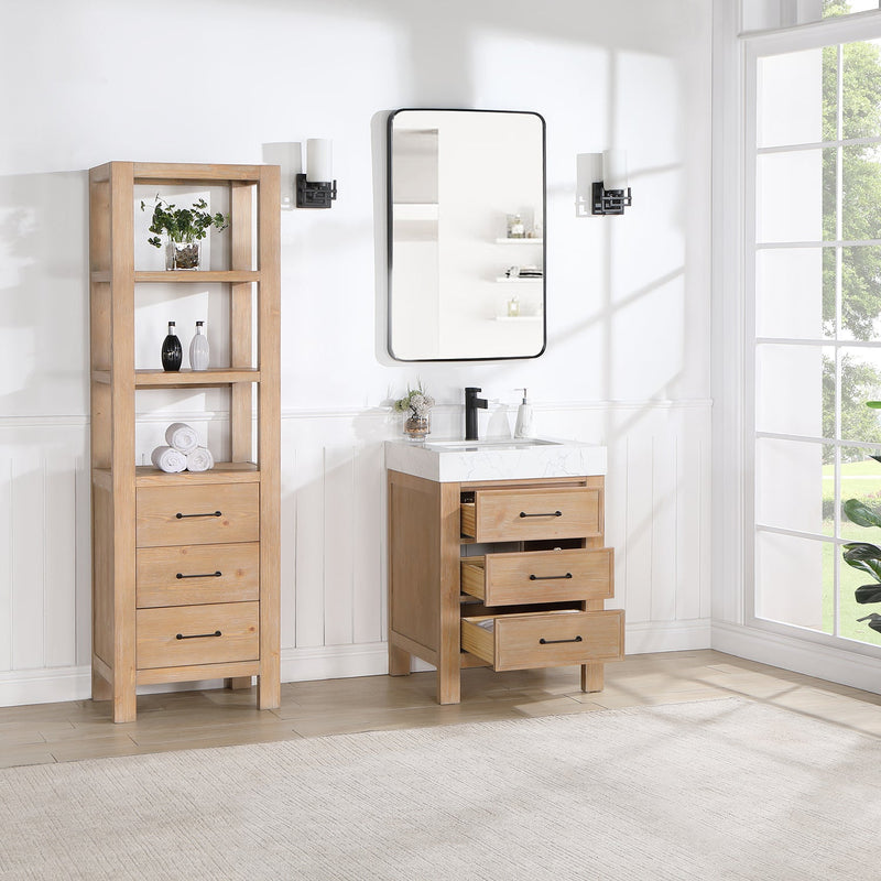 Vinnova 703824-FN-LW León 24" Free-standing Single Bathroom Vanity in Fir Wood Brown