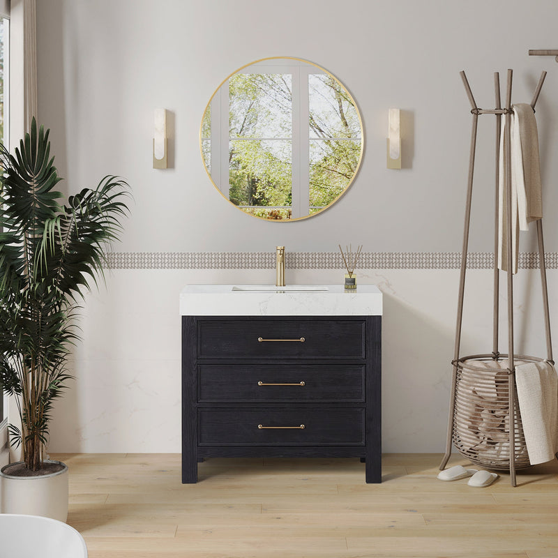 Vinnova 703836-FB-LW León 36" Free-standing Single Bathroom Vanity in Fir Wood Black