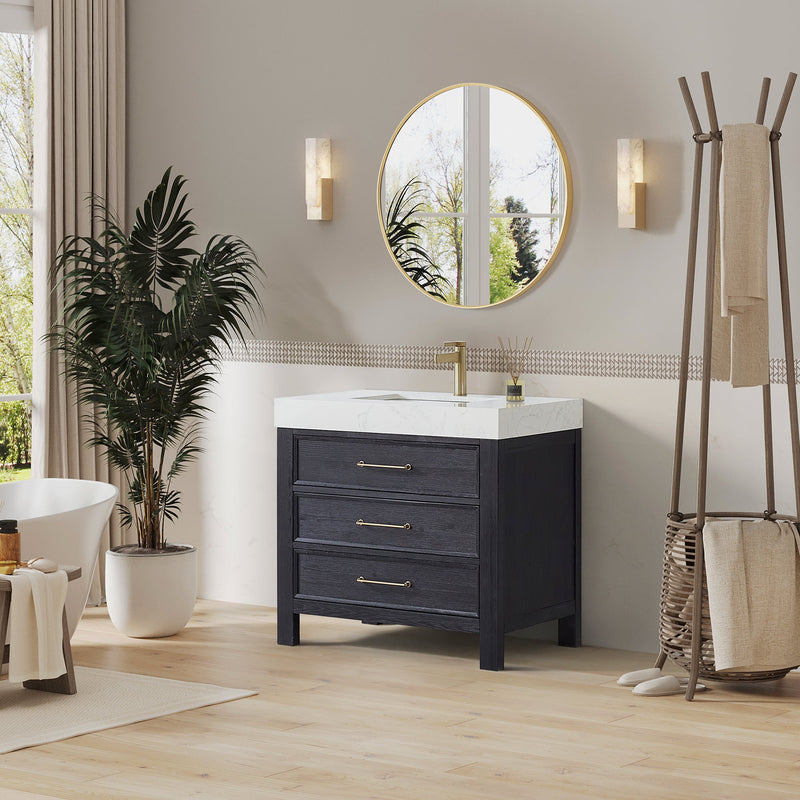 Vinnova 703836-FB-LW León 36" Free-standing Single Bathroom Vanity in Fir Wood Black