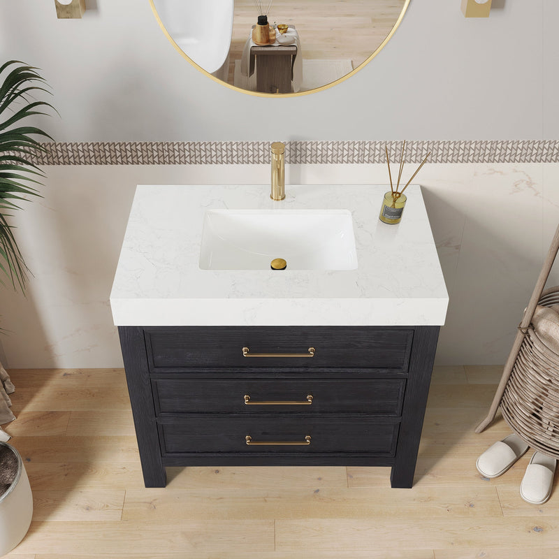 Vinnova 703836-FB-LW León 36" Free-standing Single Bathroom Vanity in Fir Wood Black