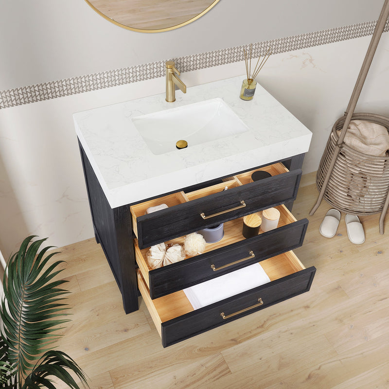 Vinnova 703836-FB-LW León 36" Free-standing Single Bathroom Vanity in Fir Wood Black