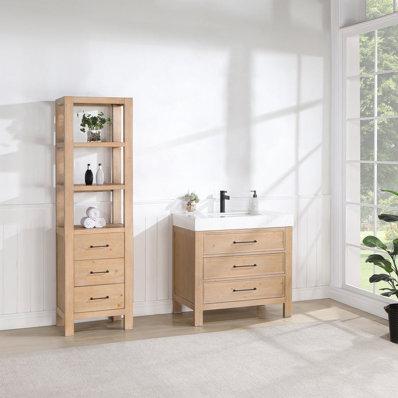 Vinnova 703836-FN-LW León 36" Free-standing Single Bathroom Vanity in Fir Wood Brown