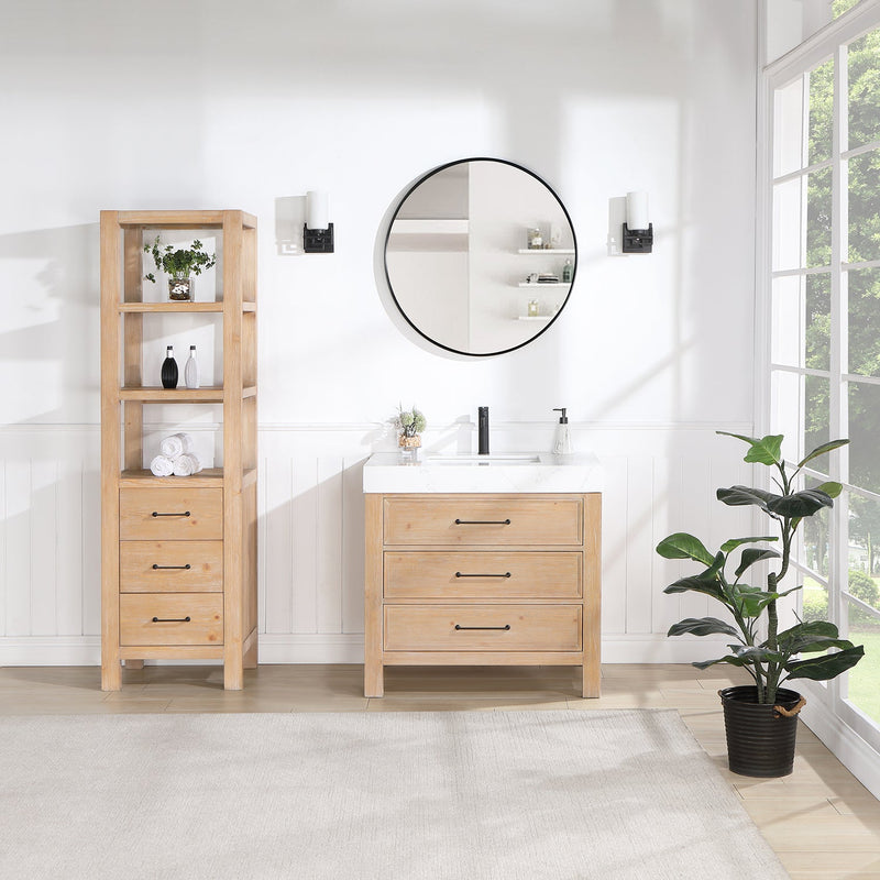 Vinnova 703836-FN-LW León 36" Free-standing Single Bathroom Vanity in Fir Wood Brown