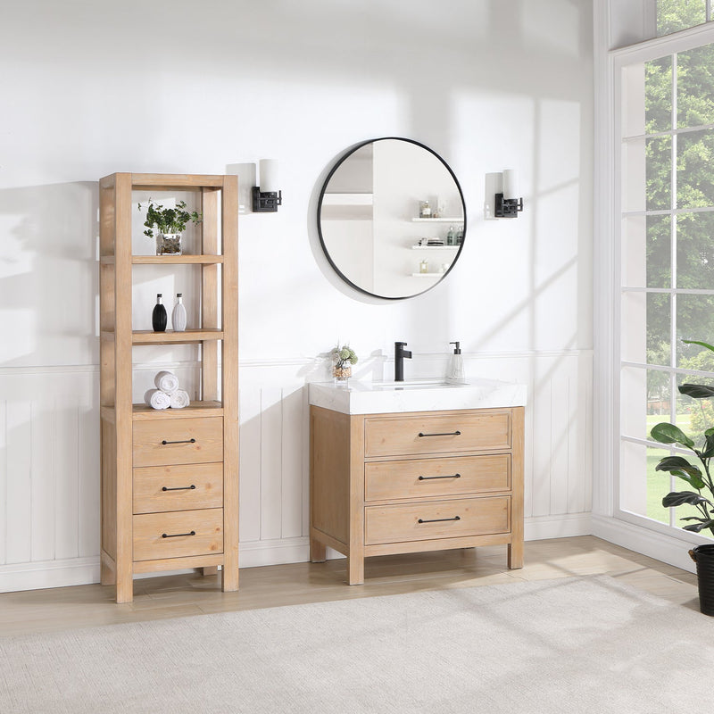 Vinnova 703836-FN-LW León 36" Free-standing Single Bathroom Vanity in Fir Wood Brown