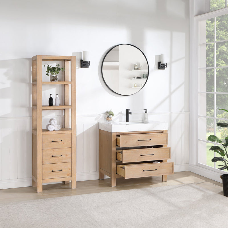 Vinnova 703836-FN-LW León 36" Free-standing Single Bathroom Vanity in Fir Wood Brown