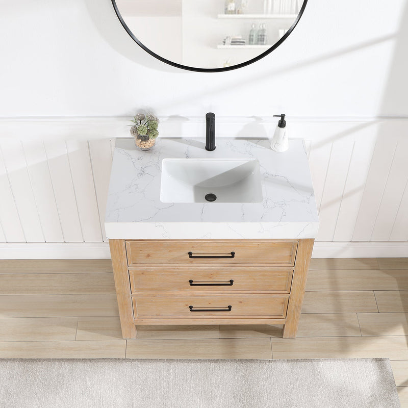 Vinnova 703836-FN-LW León 36" Free-standing Single Bathroom Vanity in Fir Wood Brown