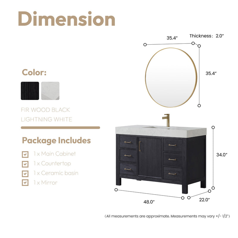 Vinnova 703848-FB-LW León 48" Free-standing Single Bathroom Vanity in Fir Wood Black