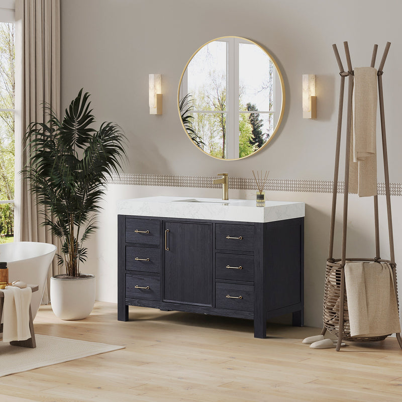 Vinnova 703848-FB-LW León 48" Free-standing Single Bathroom Vanity in Fir Wood Black